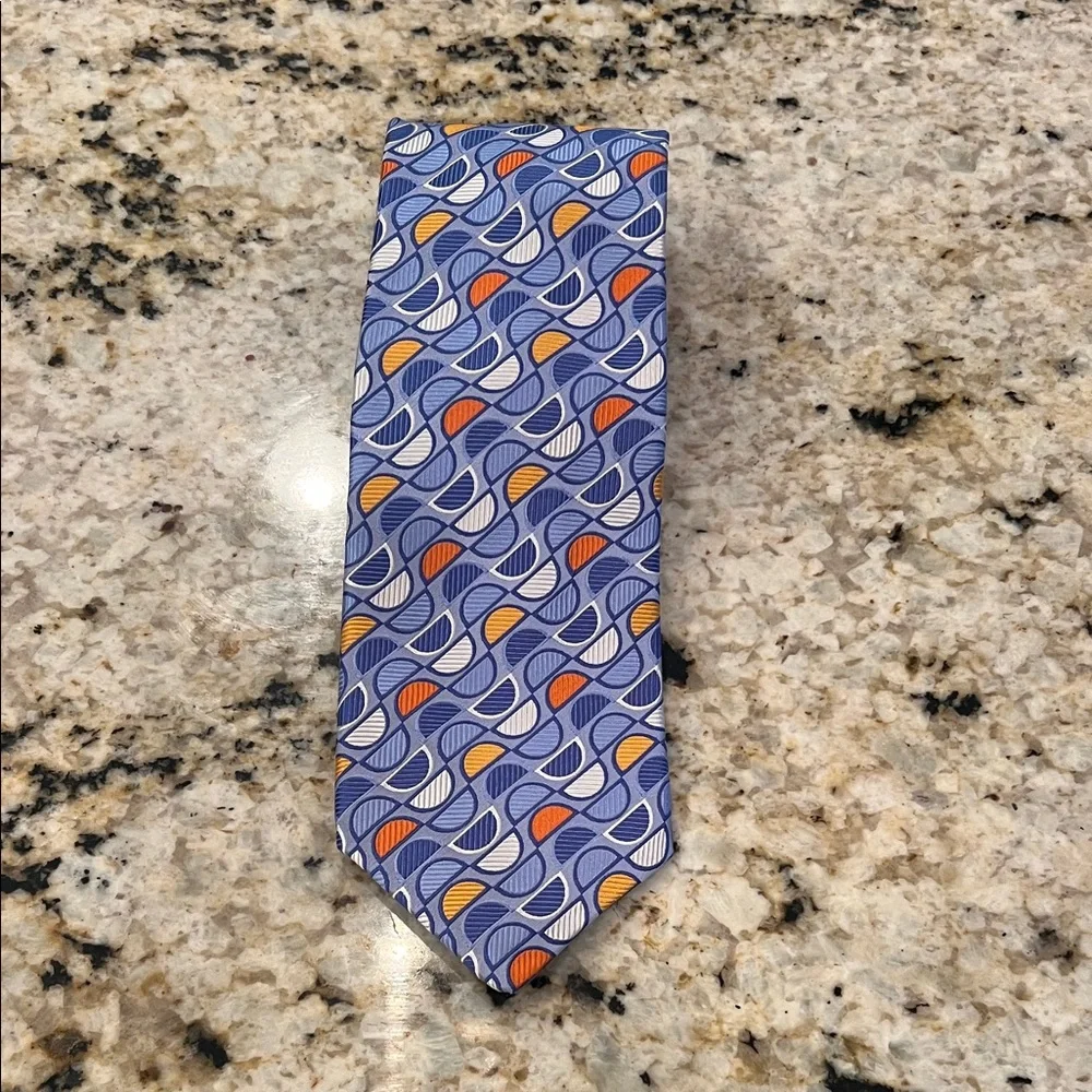Robert Talbott Estate for Harrods Blue and Orange Geometric Silk Tie